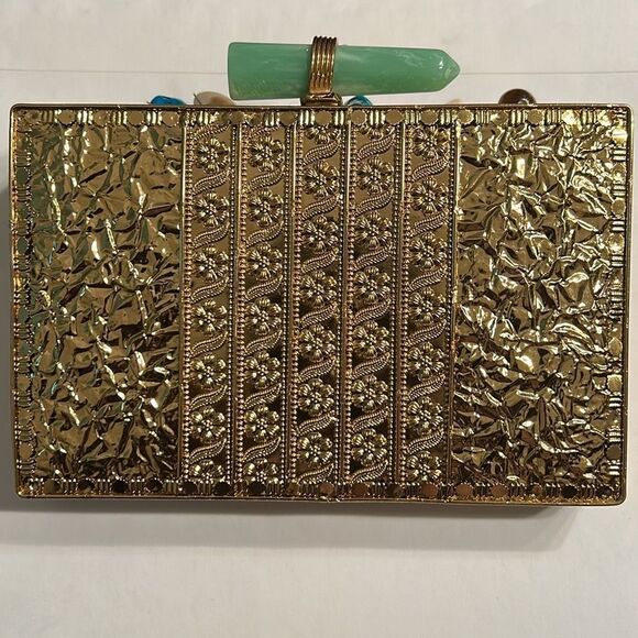 Ramla Brass Gold-tone Square Clutch/Handbag(NWT) - Picture 3 of 10